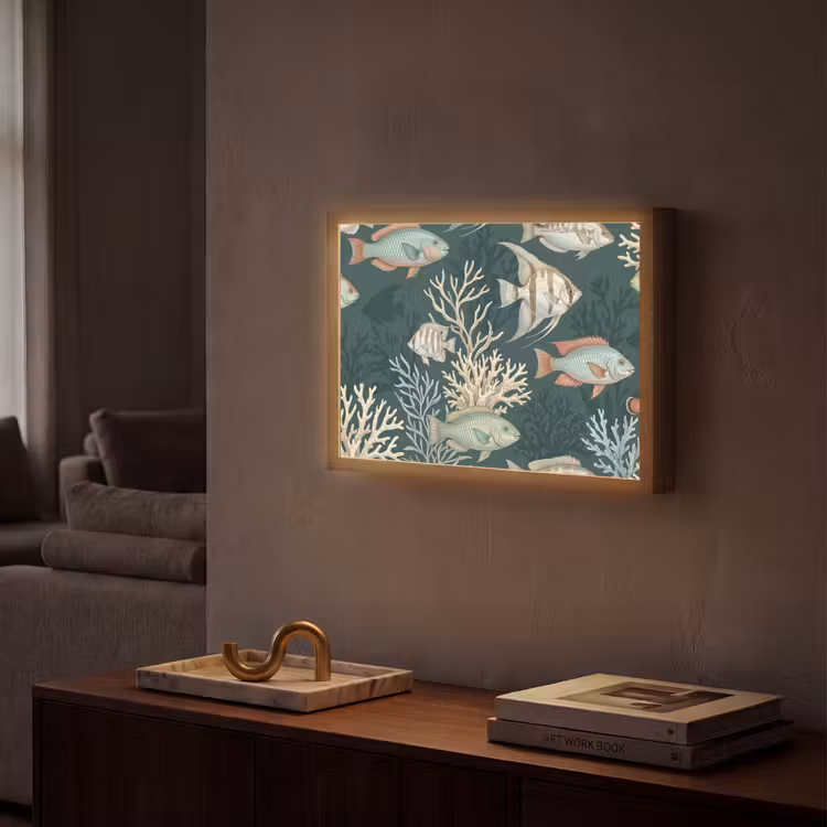 Vis - Koraal - Onderwater - Illustratie Light Box met batterij (Wandlamp) middel -sfeer1