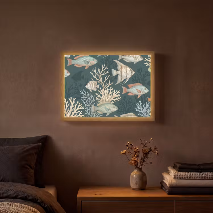 Vis - Koraal - Onderwater - Illustratie Light Box met batterij (Wandlamp) middel -sfeer4