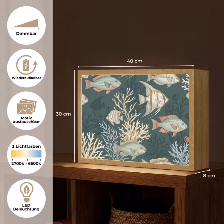 Vis - Koraal - Onderwater - Illustratie Light Box met batterij (Wandlamp) middel -USP_websiteoverzichtDE