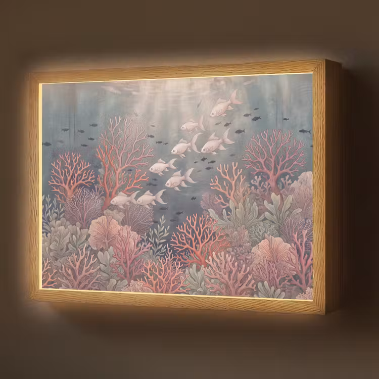 Vis - Koraal - Onderwater - Illustratie - Vintage Light Box met batterij (Wandlamp) middel -z3d_website