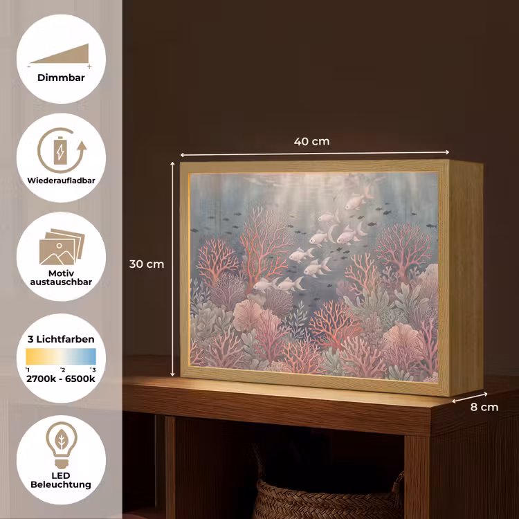 Vis - Koraal - Onderwater - Illustratie - Vintage Light Box met batterij (Wandlamp) middel -USP_websiteoverzichtDE