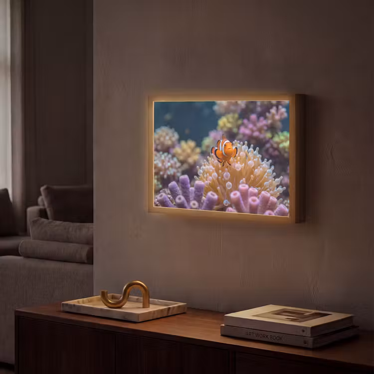 Vis - Koraal - Onderwater - Oranje - Dieren Light Box met batterij (Wandlamp) middel -sfeer1