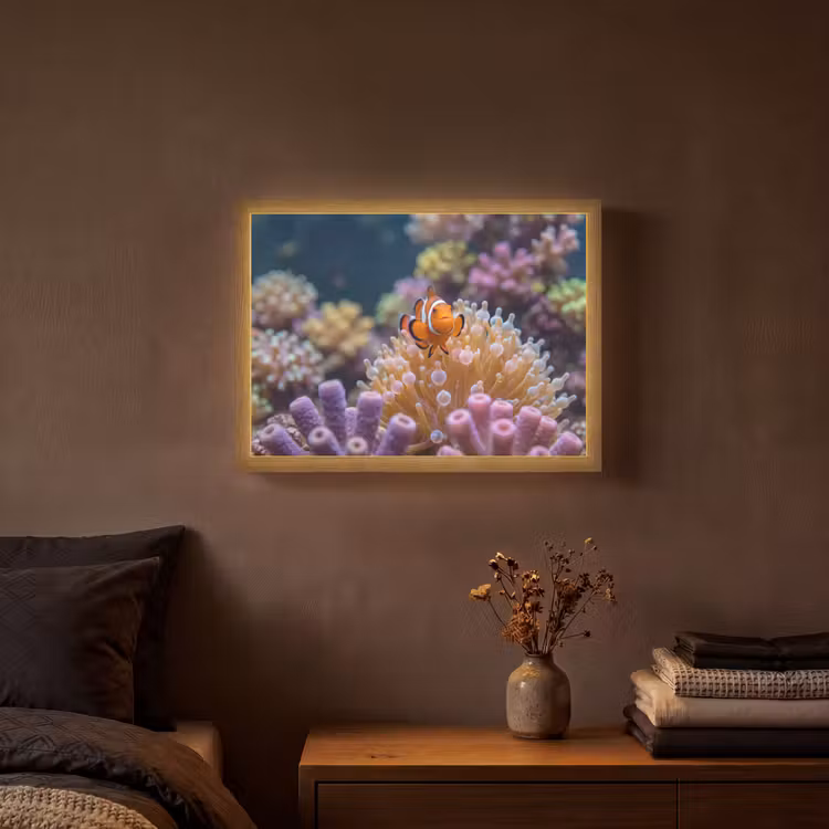 Vis - Koraal - Onderwater - Oranje - Dieren Light Box met batterij (Wandlamp) middel -sfeer4