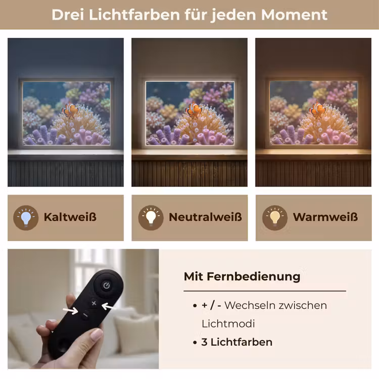 Vis - Koraal - Onderwater - Oranje - Dieren Light Box met batterij (Wandlamp) middel -USP_lichtkleurDE