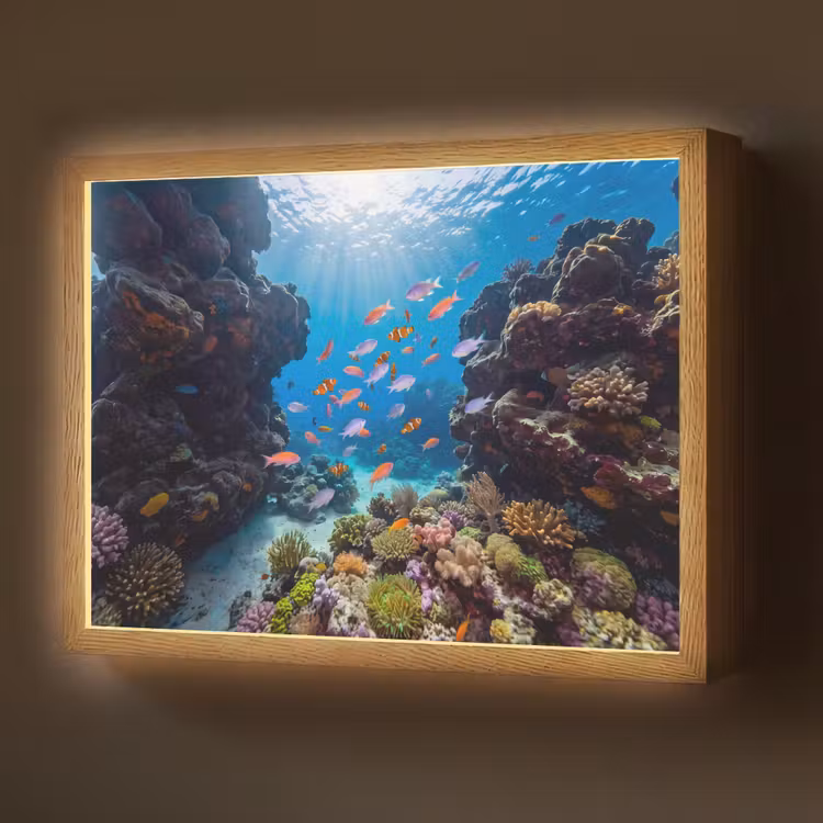 Vis - Koraalrif - Onderwater - Levendig - Blauw Light Box met batterij (Wandlamp) middel -z3d_website