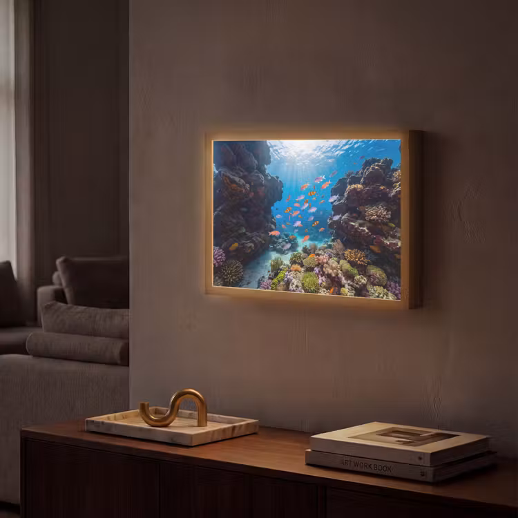 Vis - Koraalrif - Onderwater - Levendig - Blauw Light Box met batterij (Wandlamp) middel -sfeer1