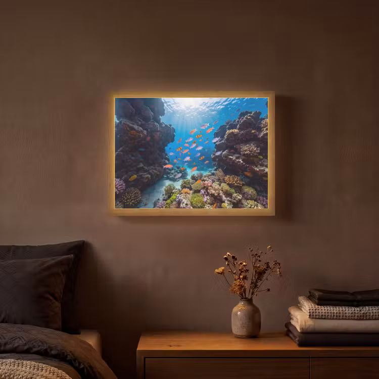 Vis - Koraalrif - Onderwater - Levendig - Blauw Light Box met batterij (Wandlamp) middel -sfeer4