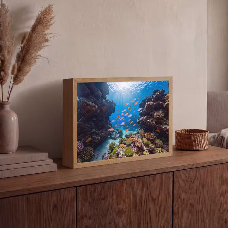 Vis - Koraalrif - Onderwater - Levendig - Blauw Light Box met batterij (Wandlamp) middel -sfeer2