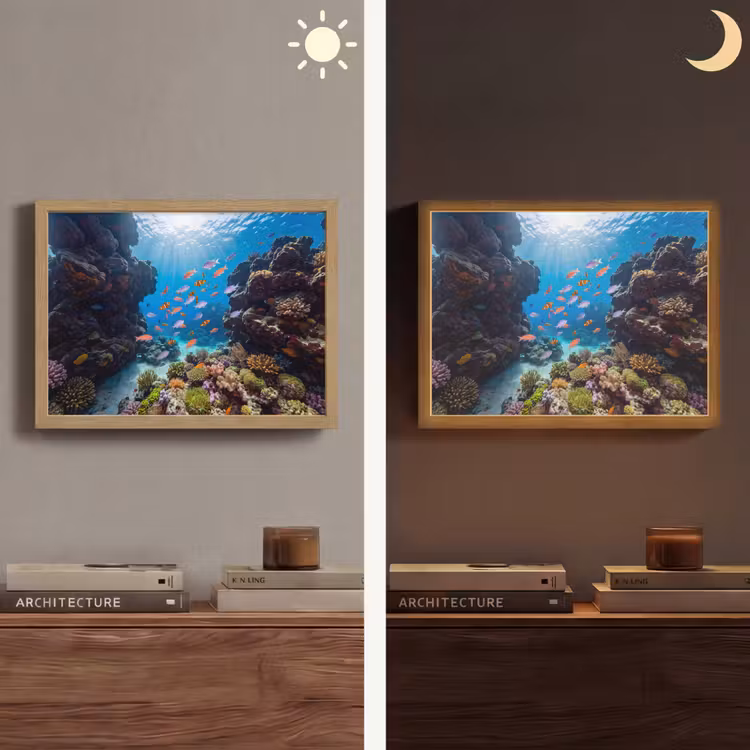 Vis - Koraalrif - Onderwater - Levendig - Blauw Light Box met batterij (Wandlamp) middel -sfeer3
