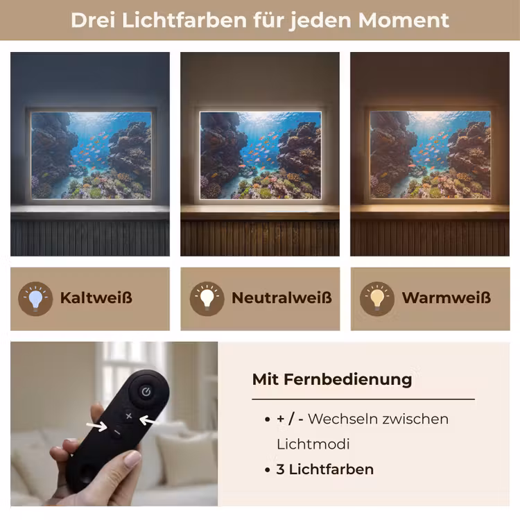 Vis - Koraalrif - Onderwater - Levendig - Blauw Light Box met batterij (Wandlamp) middel -USP_lichtkleurDE