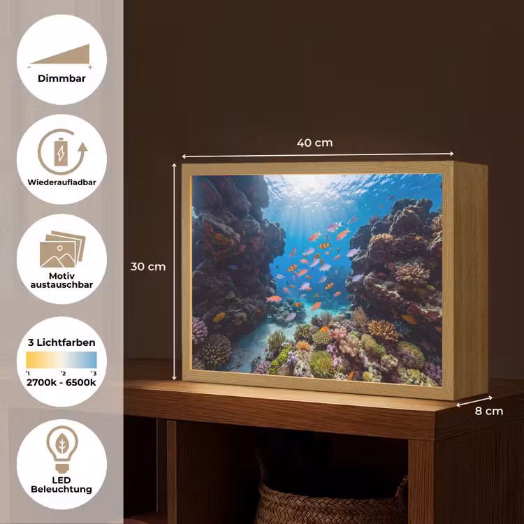 Vis - Koraalrif - Onderwater - Levendig - Blauw Light Box met batterij (Wandlamp) middel -USP_websiteoverzichtDE