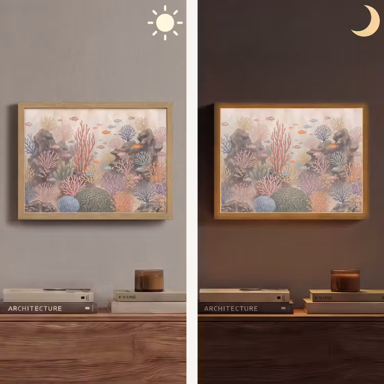 Vis - Koraalrif - Onderwaterwereld - Illustratie Light Box met batterij (Wandlamp) middel -sfeer3