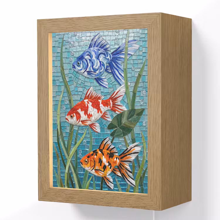 Vis - Mozaïek - Onderwater - Kleurrijk - Dieren Light Box met kabel (Wandlamp) klein -3d