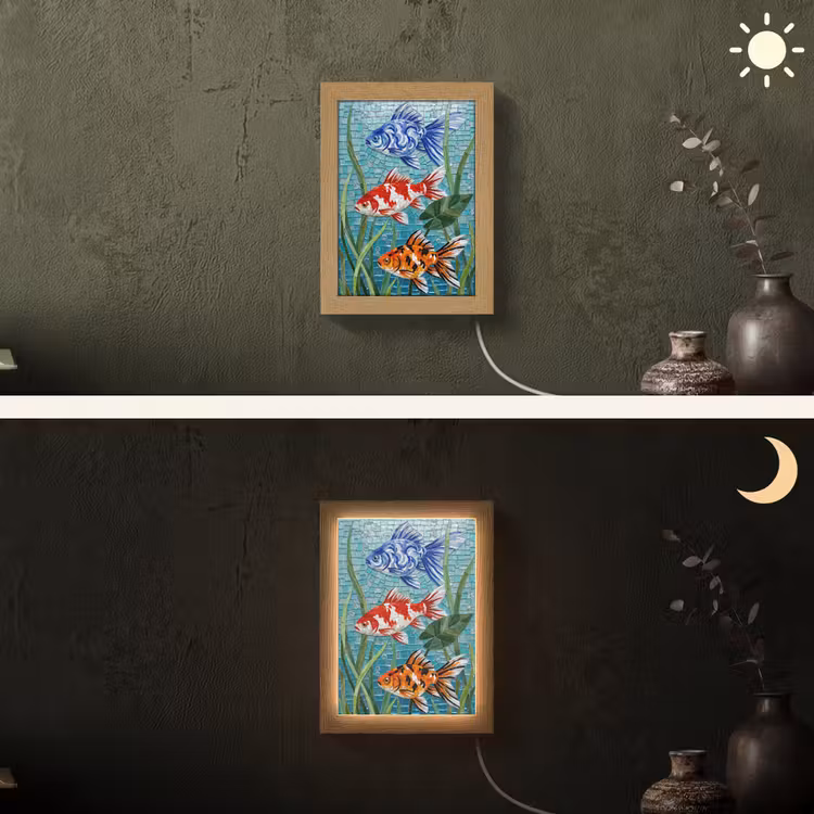 Vis - Mozaïek - Onderwater - Kleurrijk - Dieren Light Box met kabel (Wandlamp) klein -sfeer3
