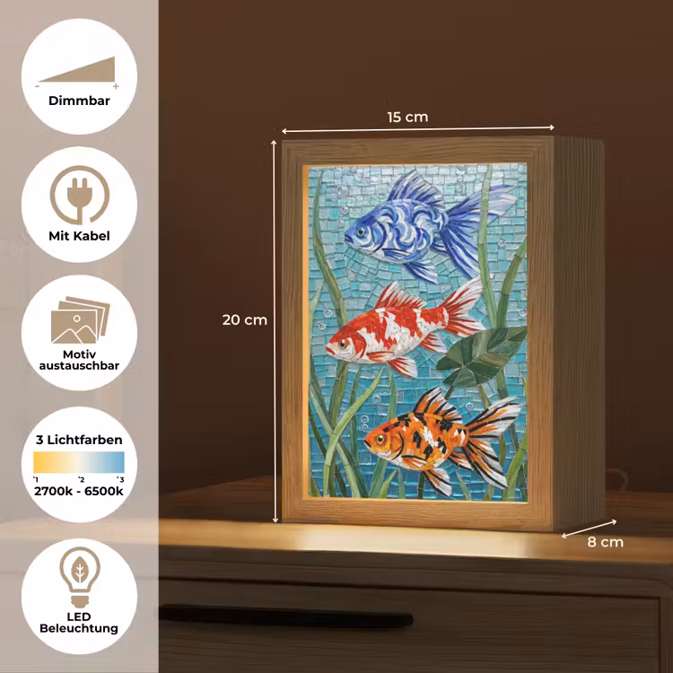 Vis - Mozaïek - Onderwater - Kleurrijk - Dieren Light Box met kabel (Wandlamp) klein -USP_websiteoverzichtDE
