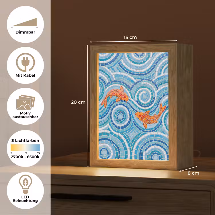 Vis - Mozaïek - Water - Decoratief - Blauw Light Box met kabel (Wandlamp) klein -USP_websiteoverzichtDE