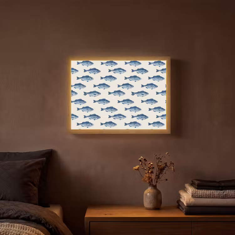 Vis - Patroon - Blauw Light Box met batterij (Wandlamp) middel 907 -sfeer4