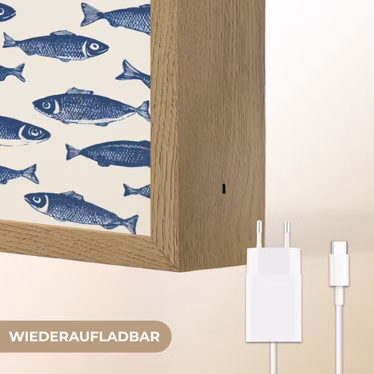 Vissen - Patroon - Blauw - Wit Light Box met batterij (Wandlamp) middel 907 -USP_websiteoplaadbaarDE