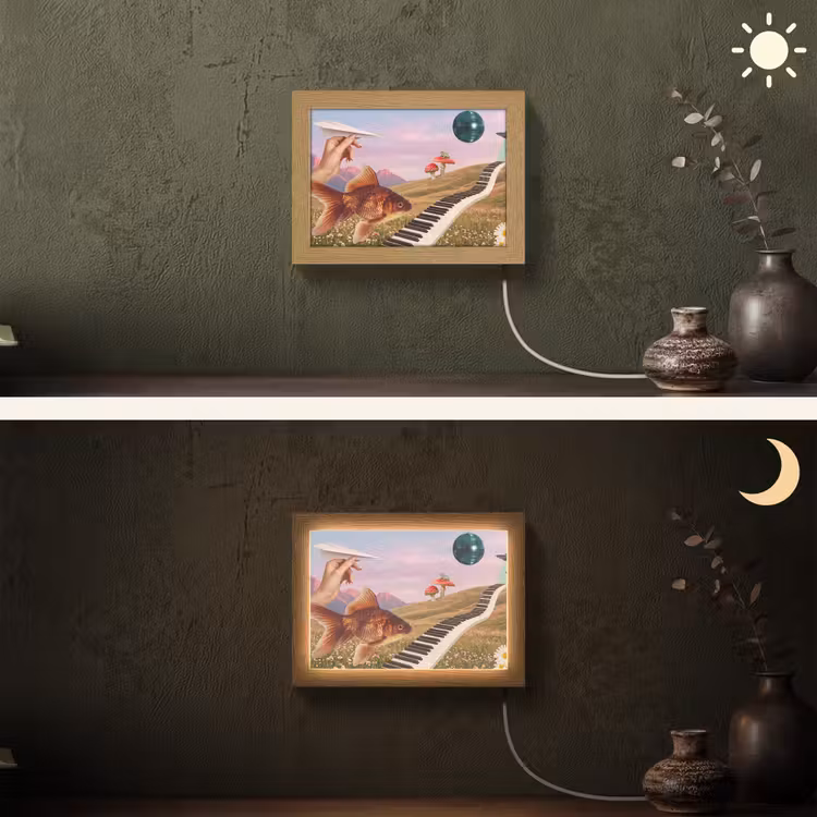 Lightbox - Wandleuchte - Fisch – Natur – Abstrakt - Vis - Natuur - Abstract Light Box met kabel (Wandlamp) klein