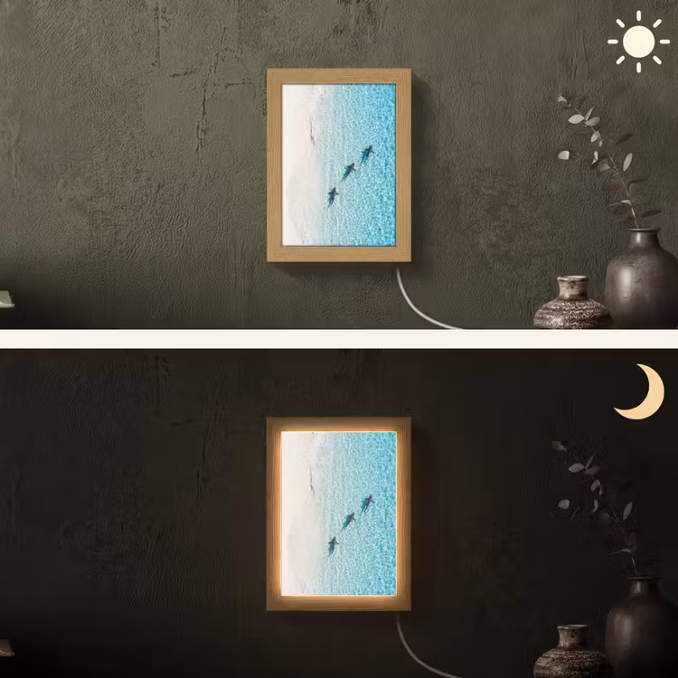 Vis - Oceaan - Strand - Turquoise - Natuur Light Box met kabel (Wandlamp) klein -sfeer3