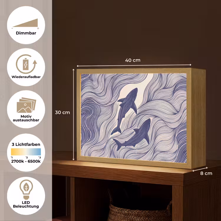 Vis - Oceaan - Lijntekening - Blauw - Dieren Light Box met batterij (Wandlamp) middel -USP_websiteoverzichtDE