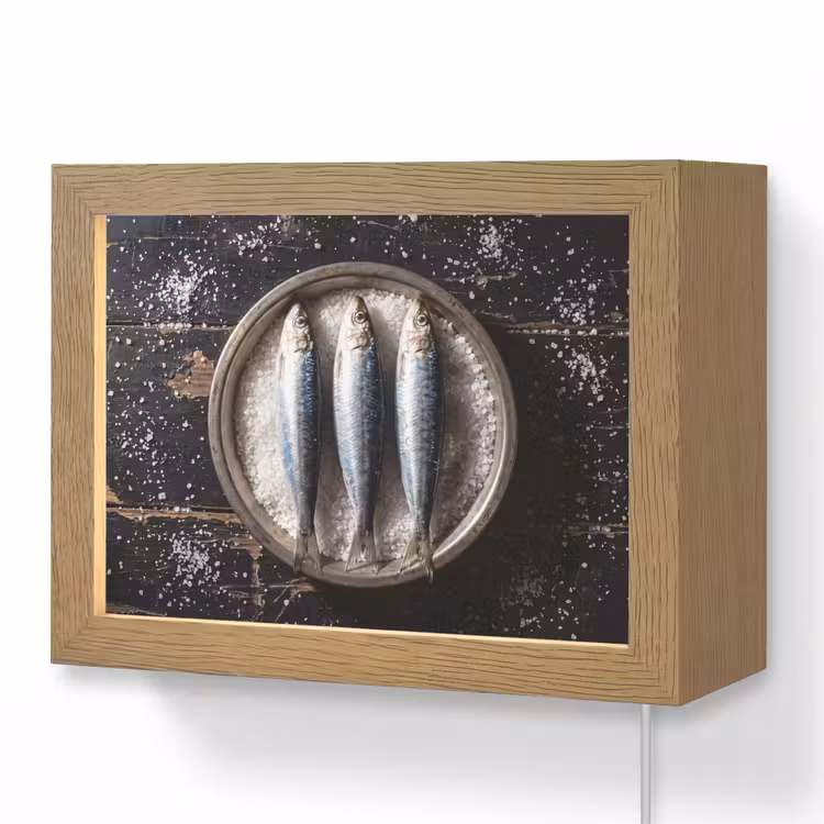 Lightbox - Wandleuchte - Fisch – Salz – Essen - Vis - Zout - Eten Light Box met kabel (Wandlamp) klein