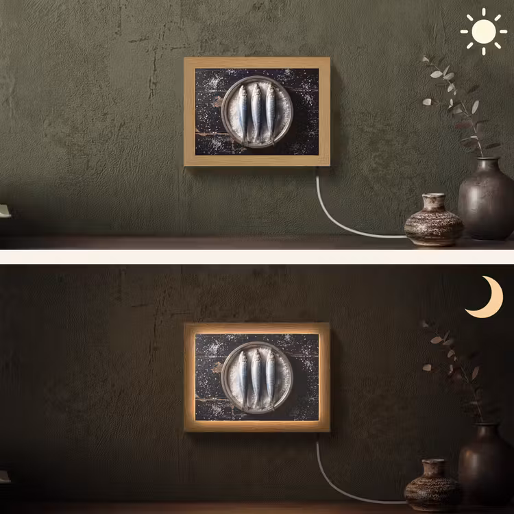 Lightbox - Wandleuchte - Fisch – Salz – Essen - Vis - Zout - Eten Light Box met kabel (Wandlamp) klein