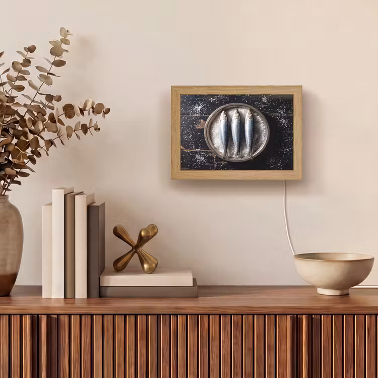 Lightbox - Wandleuchte - Fisch – Salz – Essen - Vis - Zout - Eten Light Box met kabel (Wandlamp) klein