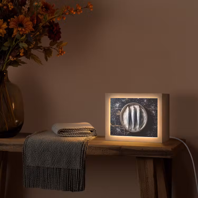 Lightbox - Wandleuchte - Fisch – Salz – Essen - Vis - Zout - Eten Light Box met kabel (Wandlamp) klein
