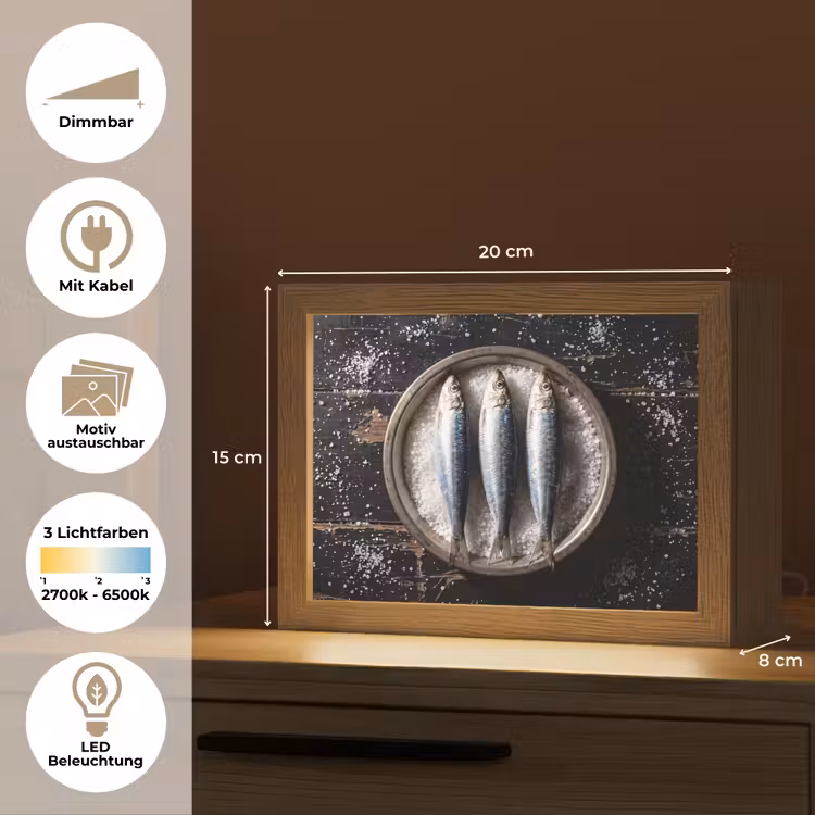 Lightbox - Wandleuchte - Fisch – Salz – Essen - Vis - Zout - Eten Light Box met kabel (Wandlamp) klein