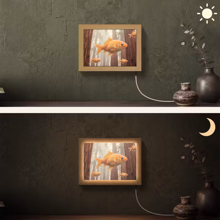 Lightbox - Wandleuchte - Fisch – Wald – Fantasie - Vis - Bos - Fantasie Light Box met kabel (Wandlamp) klein