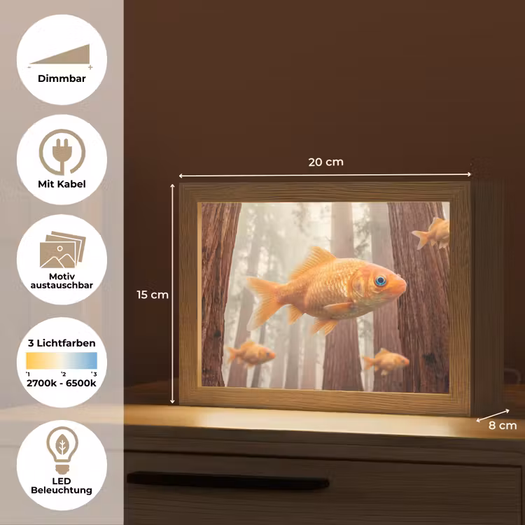 Lightbox - Wandleuchte - Fisch – Wald – Fantasie - Vis - Bos - Fantasie Light Box met kabel (Wandlamp) klein