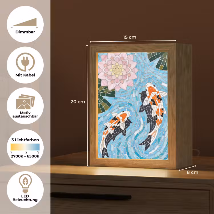 Vis - Water - Natuur - Mozaïek - Blauw Light Box met kabel (Wandlamp) klein -USP_websiteoverzichtDE