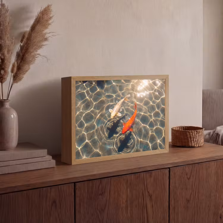 Vis - Water - Dieren - Oranje - Goud Light Box met batterij (Wandlamp) middel -sfeer2