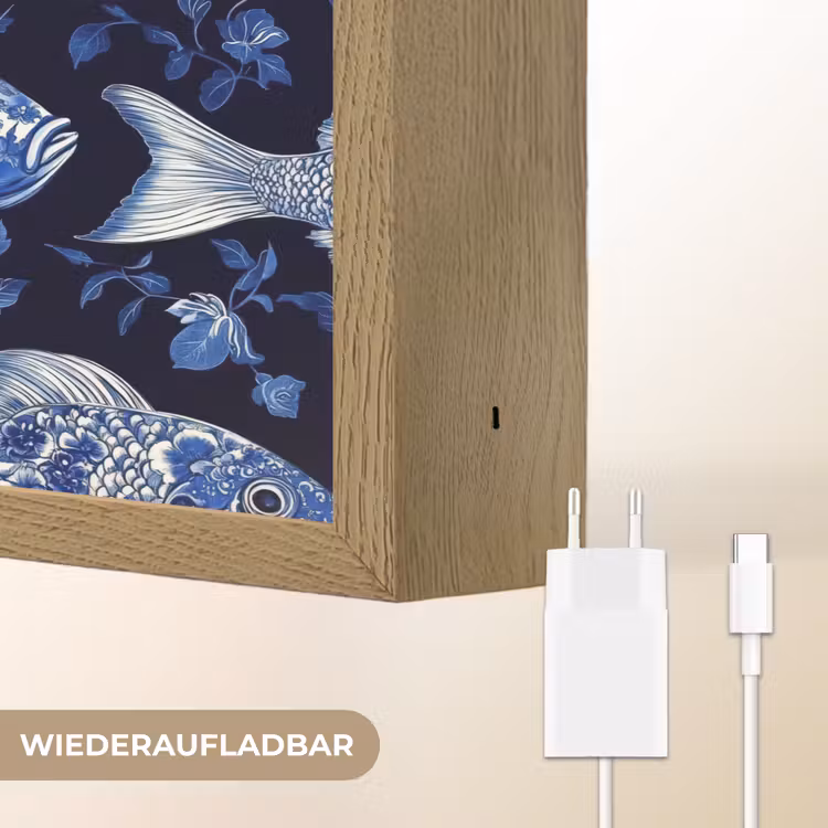 Vissen - Bloemen - Blauw Light Box met batterij (Wandlamp) middel 907 -USP_websiteoplaadbaarDE