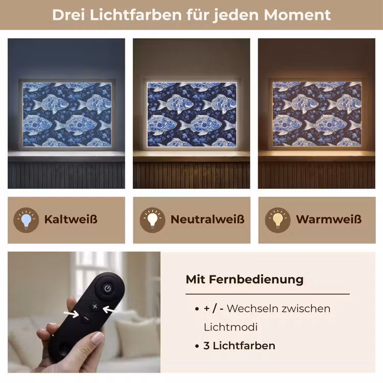 Vissen - Bloemen - Blauw Light Box met batterij (Wandlamp) middel 907 -USP_lichtkleurDE