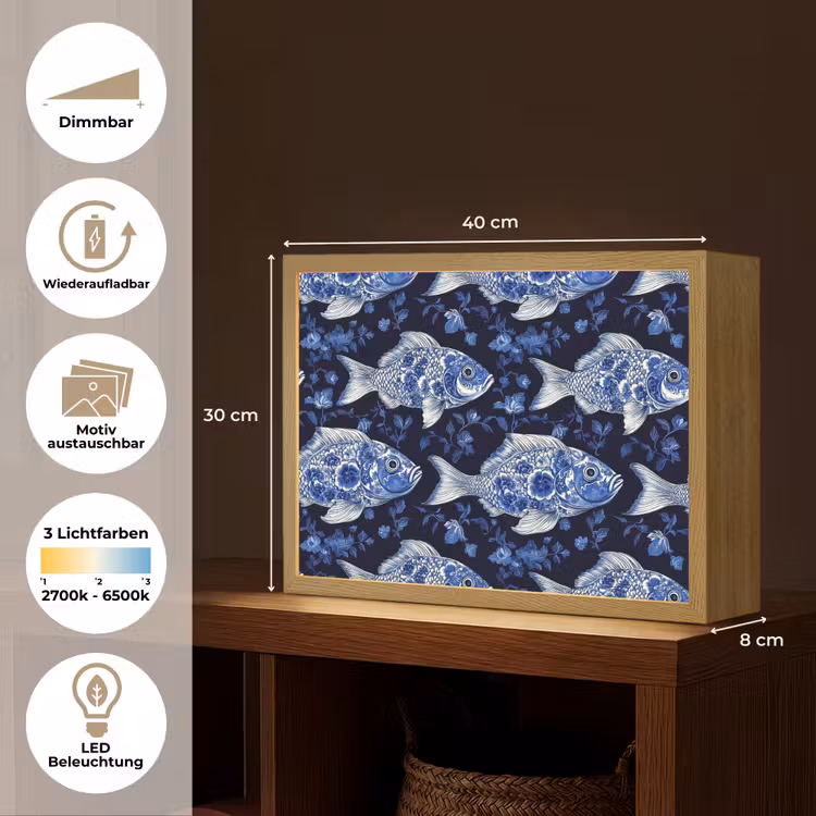 Vissen - Bloemen - Blauw Light Box met batterij (Wandlamp) middel 907 -USP_websiteoverzichtDE