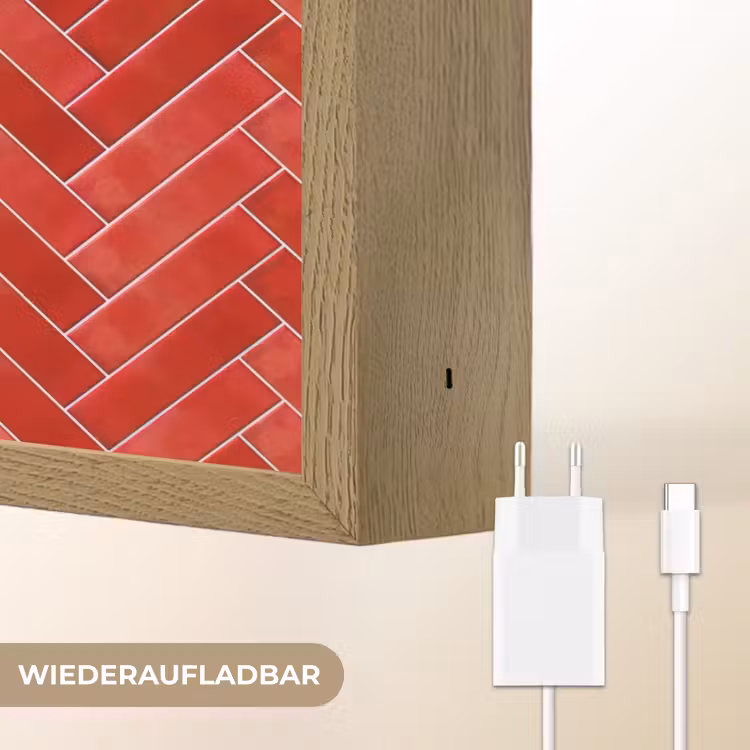 Visgraat - Tegel - Rood Light Box met batterij (Wandlamp) middel 907 -USP_websiteoplaadbaarDE