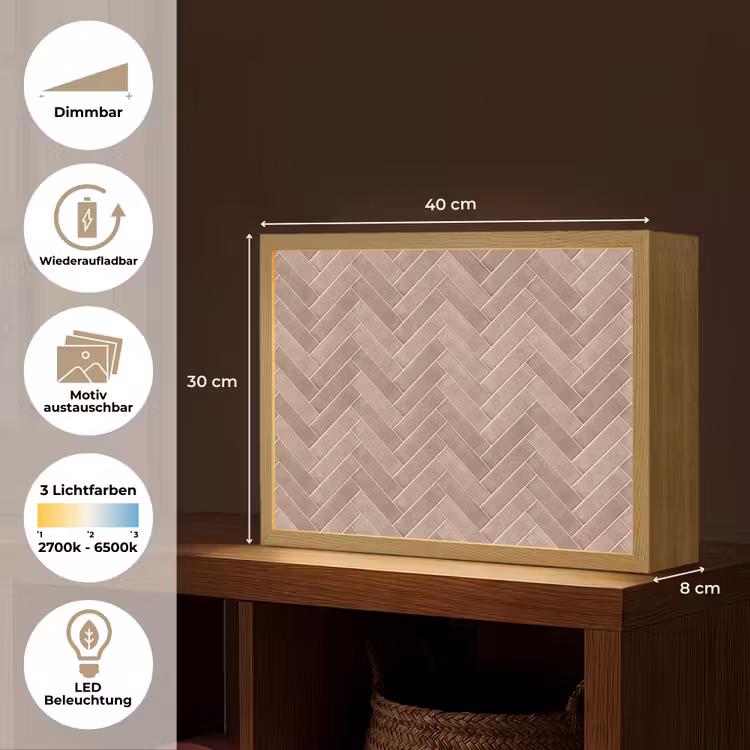 Visgraat - Wandtegel - Oudroze - Terracotta Light Box met batterij (Wandlamp) middel 907 -USP_websiteoverzichtDE