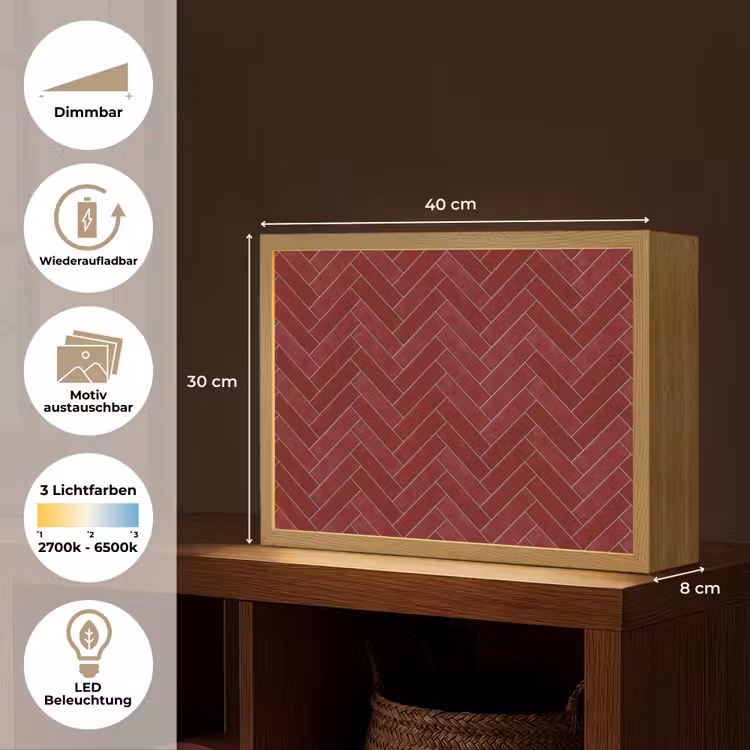 Visgraat - Wandtegel - Bordeaux - Rood Light Box met batterij (Wandlamp) middel 907 -USP_websiteoverzichtDE
