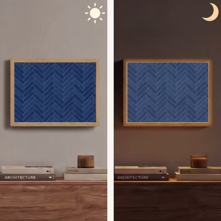 Visgraat - Wandtegel - Donkerblauw - Navy Blue Light Box met batterij (Wandlamp) middel 907 -sfeer3