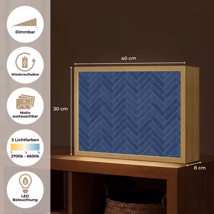 Visgraat - Wandtegel - Donkerblauw - Navy Blue Light Box met batterij (Wandlamp) middel 907 -USP_websiteoverzichtDE