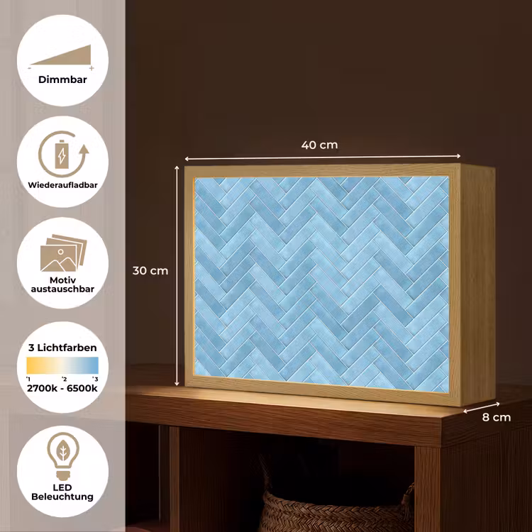 Visgraat - Wandtegel - Lichtblauw Light Box met batterij (Wandlamp) middel 907 -USP_websiteoverzichtDE