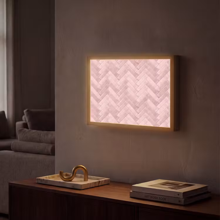 Visgraat - Wandtegel - Lichtroze Light Box met batterij (Wandlamp) middel 907 -sfeer1