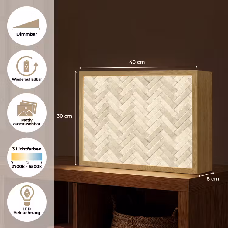 Visgraat - Wandtegel - Licht Beige Light Box met batterij (Wandlamp) middel 907 -USP_websiteoverzichtDE