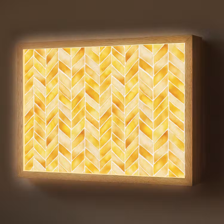Visgraat - Aquarel - Patronen - Goudgeel Light Box met batterij (Wandlamp) middel 907 -z3d_website