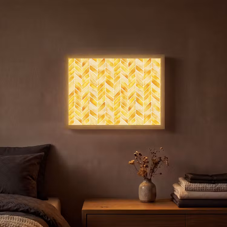 Visgraat - Aquarel - Patronen - Goudgeel Light Box met batterij (Wandlamp) middel 907 -sfeer4