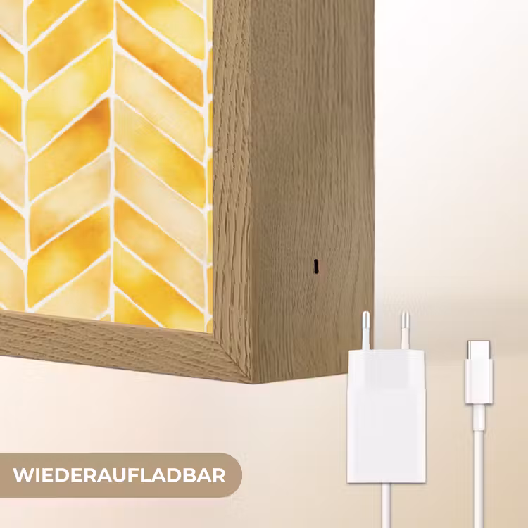 Visgraat - Aquarel - Patronen - Goudgeel Light Box met batterij (Wandlamp) middel 907 -USP_websiteoplaadbaarDE