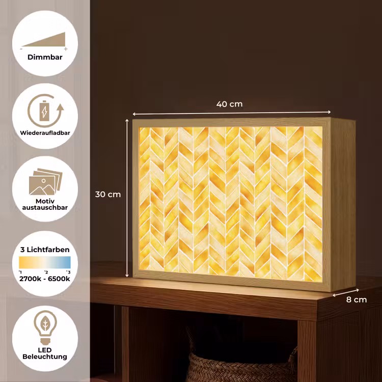 Visgraat - Aquarel - Patronen - Goudgeel Light Box met batterij (Wandlamp) middel 907 -USP_websiteoverzichtDE