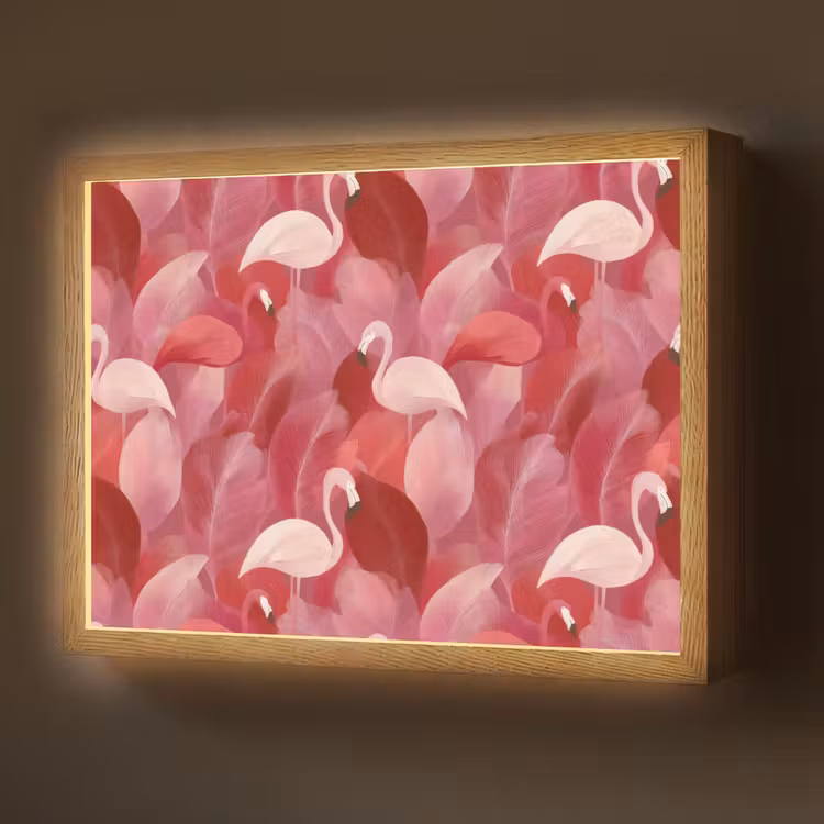 Flamingo - Botanisch - Elegant - Roze - Rood Light Box met batterij (Wandlamp) middel 907 -z3d_website